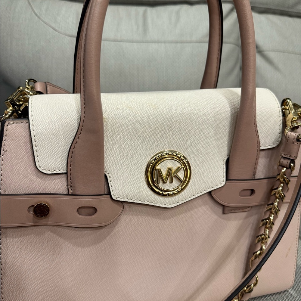 Michael Kors Pink and White Satchel with Gold Accents